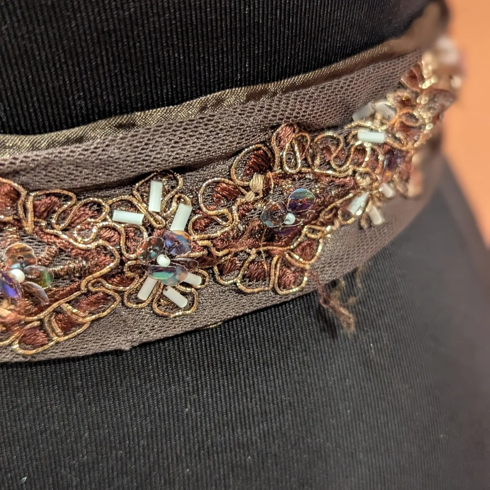 Whimsigoth Vintage Y2K Brown Belt Satin Embroidered Tie Waist Or Headband